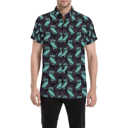 Tribal Pattern Print Design LKS3010 Men Short Sleeve Button Up Shirt