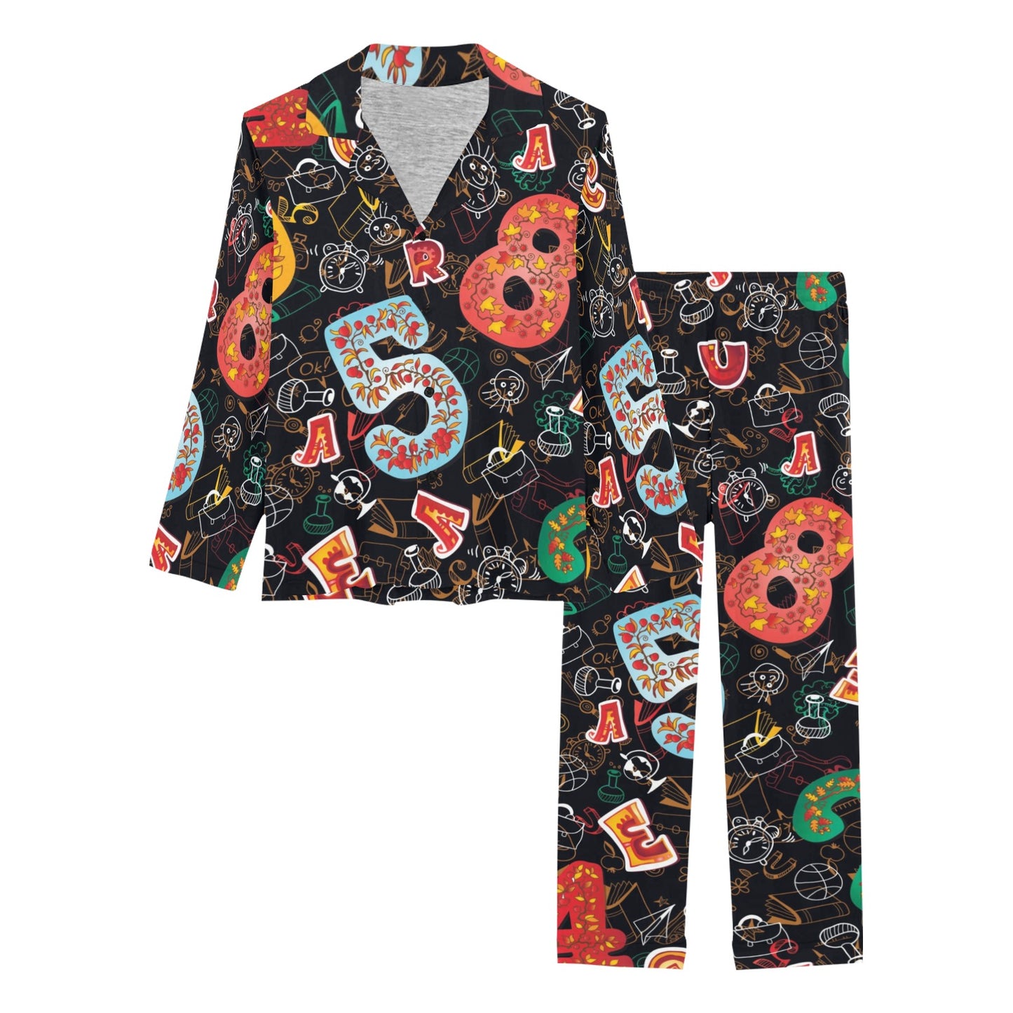 Number Pattern Print Design A03 Women's Long Pajama Set