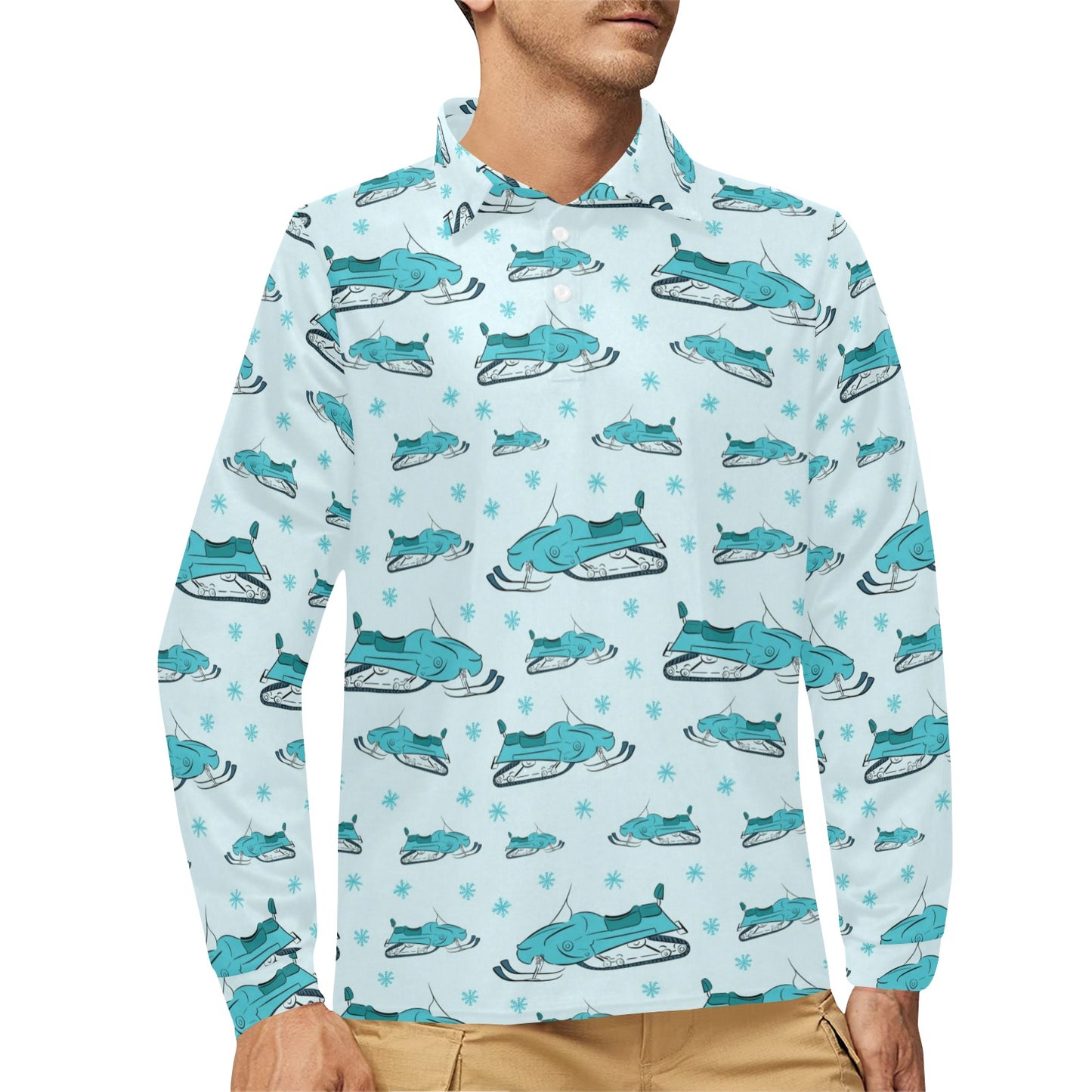 Snowmobile Print Design LKS301 Long Sleeve Polo Shirt For Men's