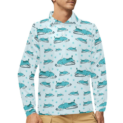 Snowmobile Print Design LKS301 Long Sleeve Polo Shirt For Men's