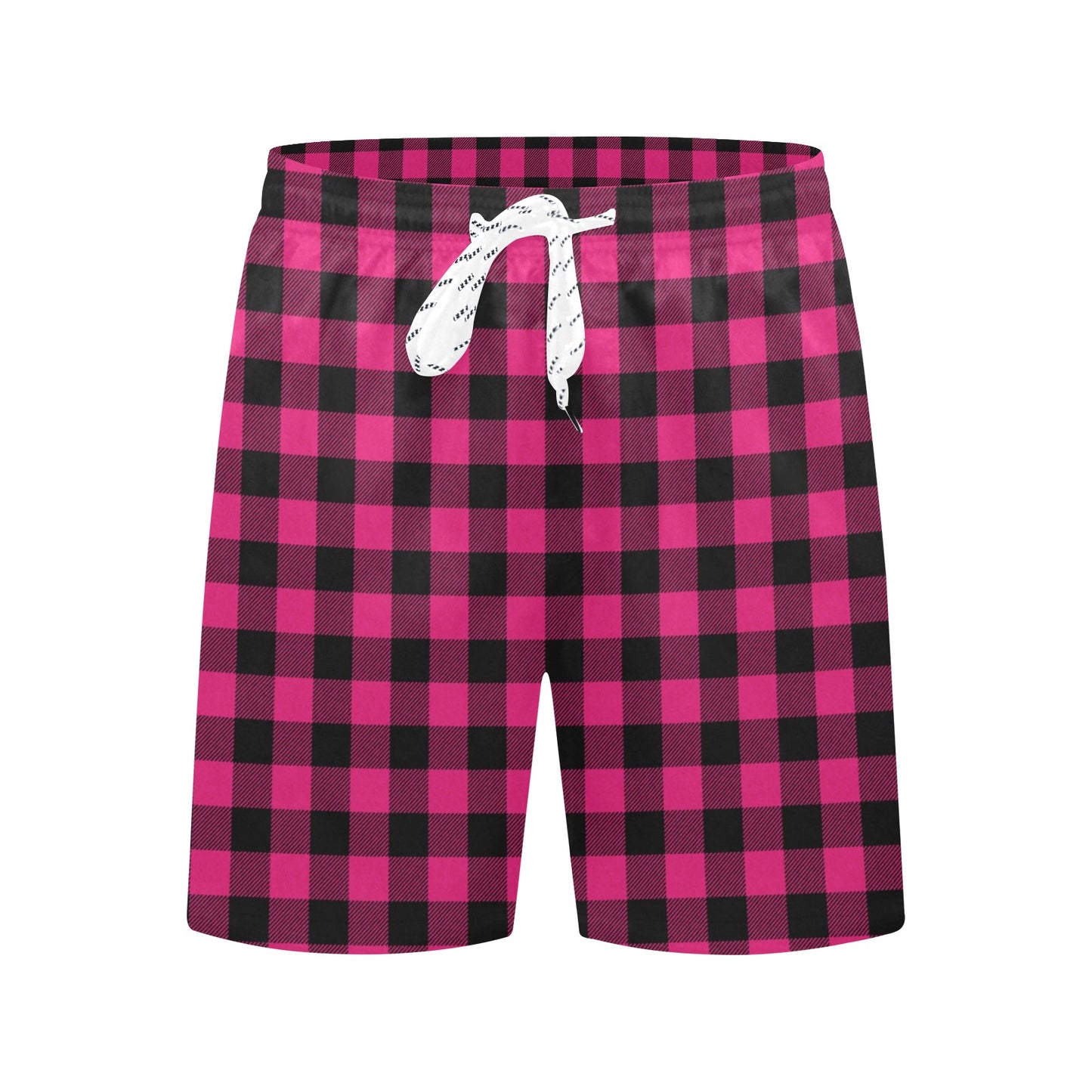 Pink Tartan Plaid Pattern Men's Swim Trunks Beach Shorts
