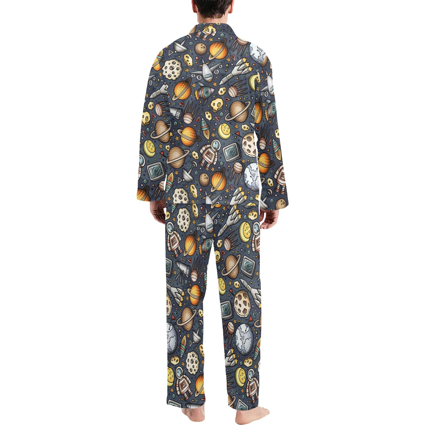 Space Pattern Print Men's Long Pajama Set