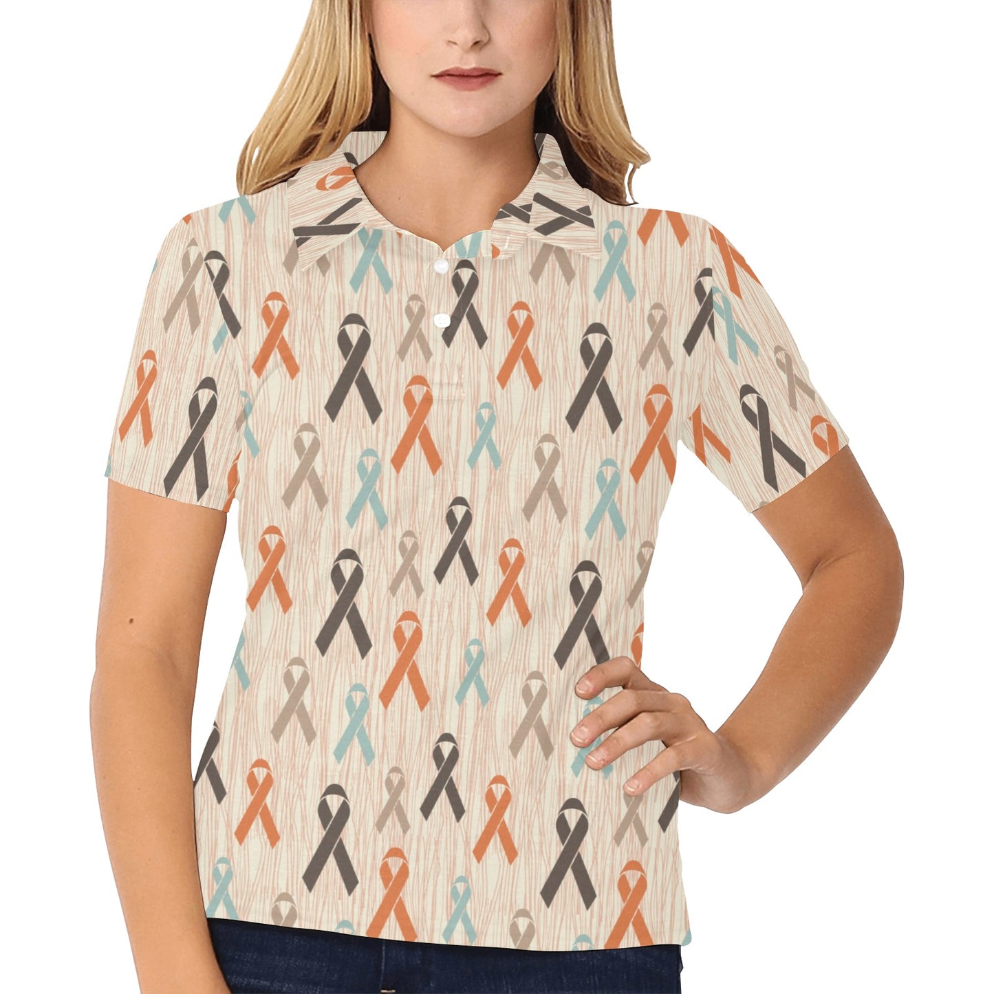 Cancer Awareness Pattern Print Design 01 Women's Polo Shirt