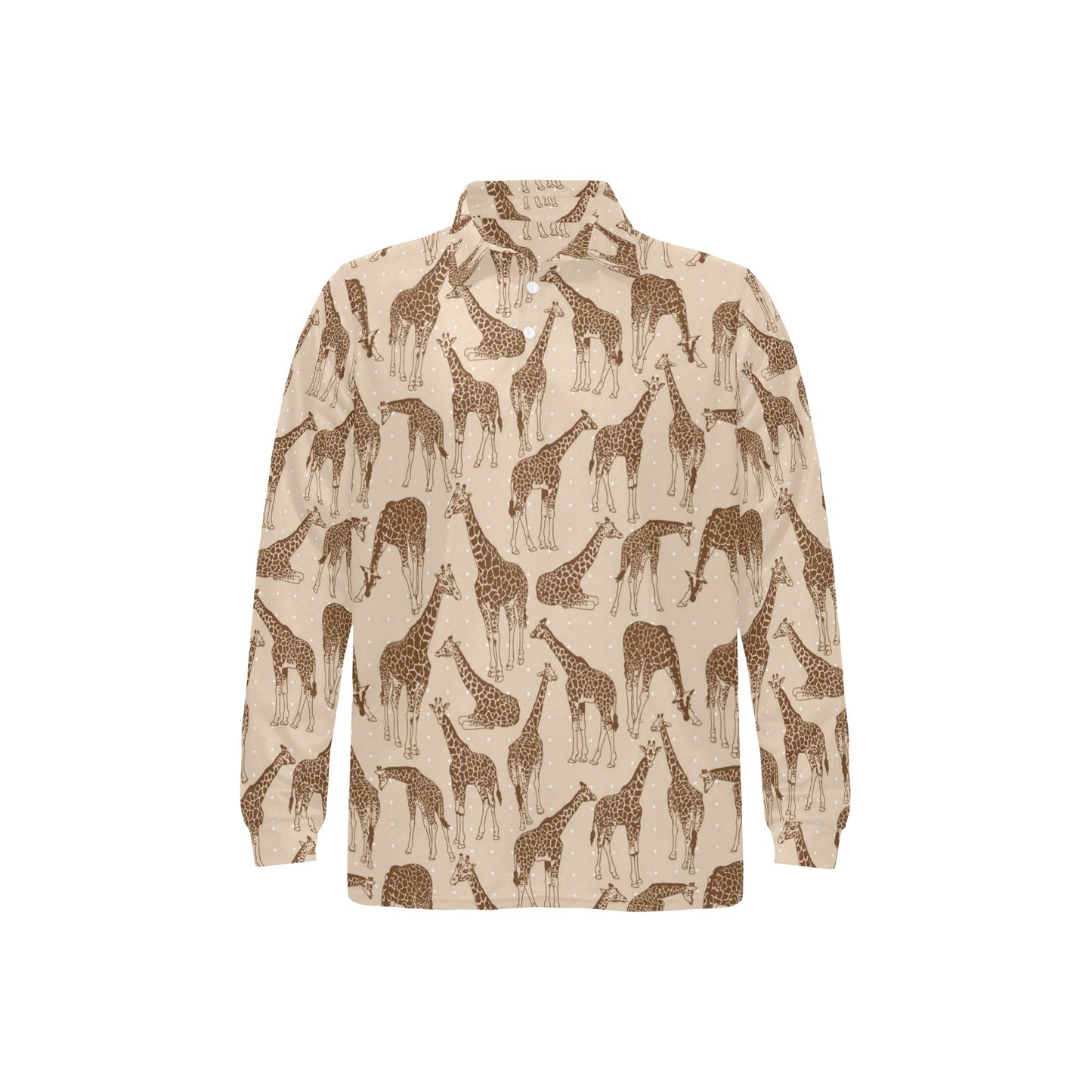 Giraffe Pattern Design Print Long Sleeve Polo Shirt For Men's