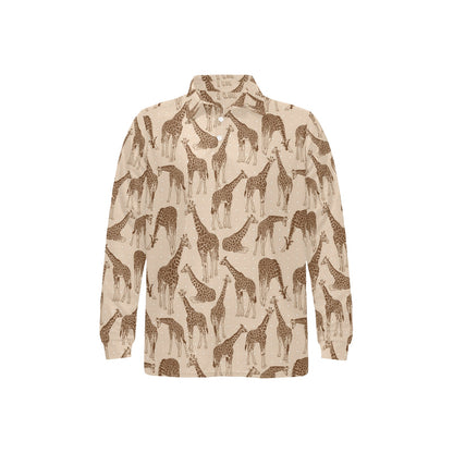 Giraffe Pattern Design Print Long Sleeve Polo Shirt For Men's