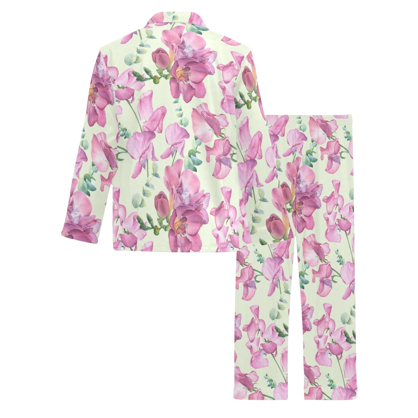 Peony Pattern Print Design PE011 Men's Long Pajama Set