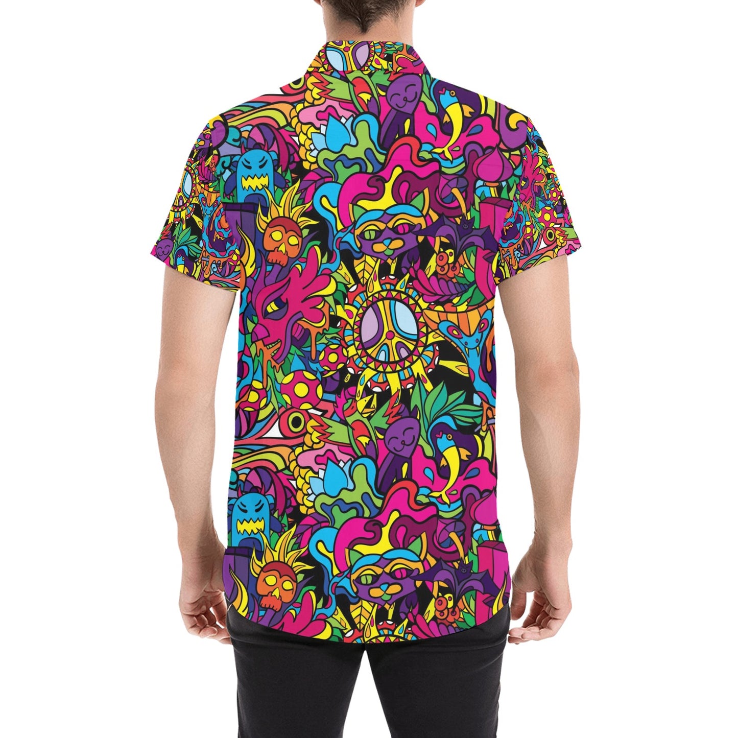 Trippy Print Design LKS304 Men Short Sleeve Button Up Shirt