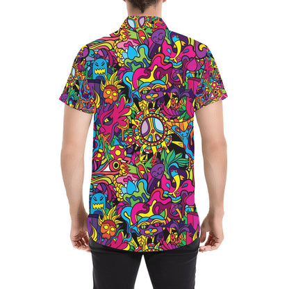 Trippy Print Design LKS304 Men Short Sleeve Button Up Shirt