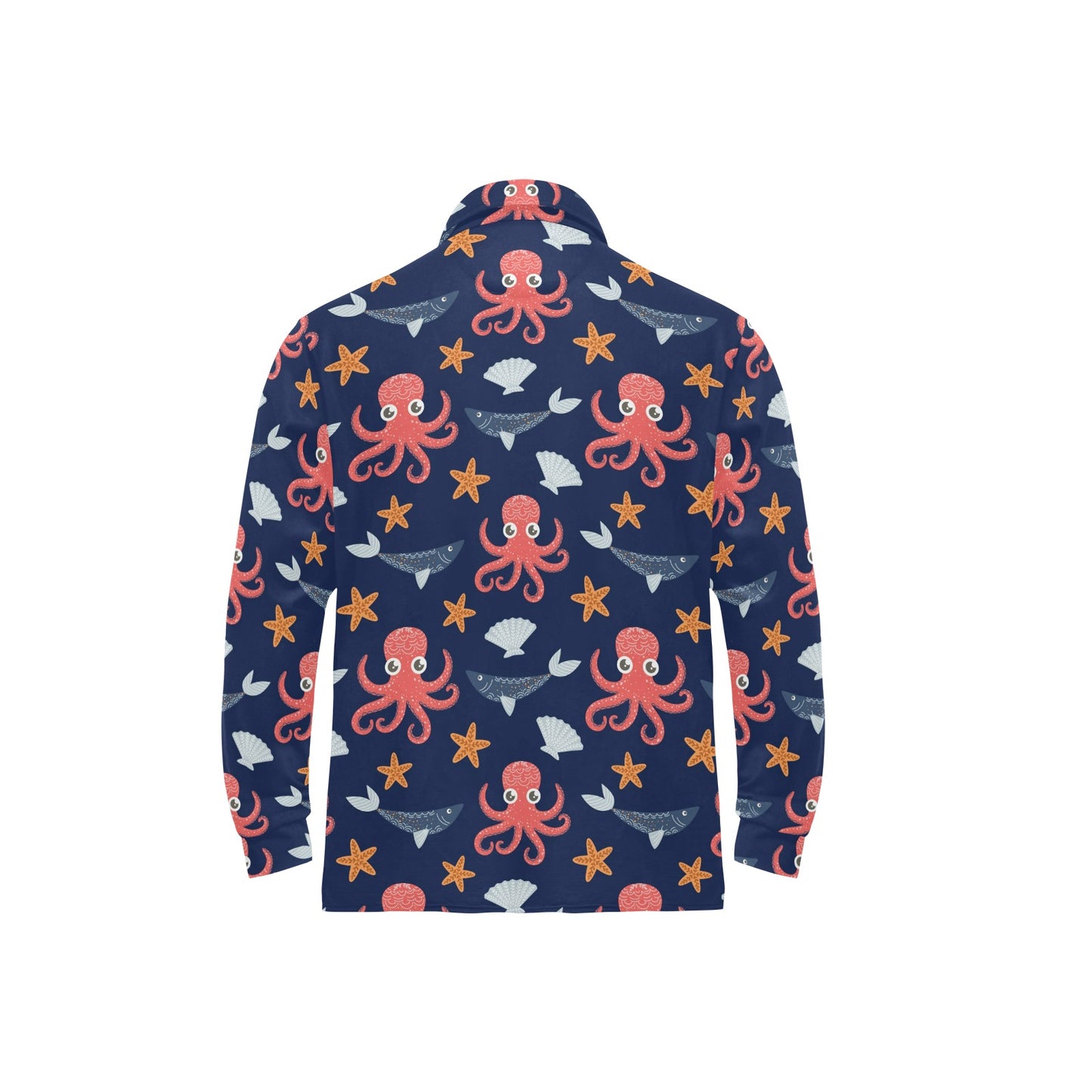 Octopus Pattern Print Design A04 Long Sleeve Polo Shirt For Men's