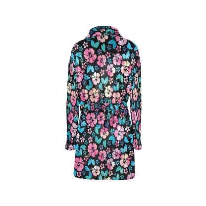 Pink Hibiscus Hawaiian Flower Women's Fleece Robe