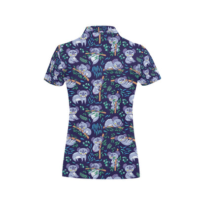 Koala Themed Design Print Women's Polo Shirt