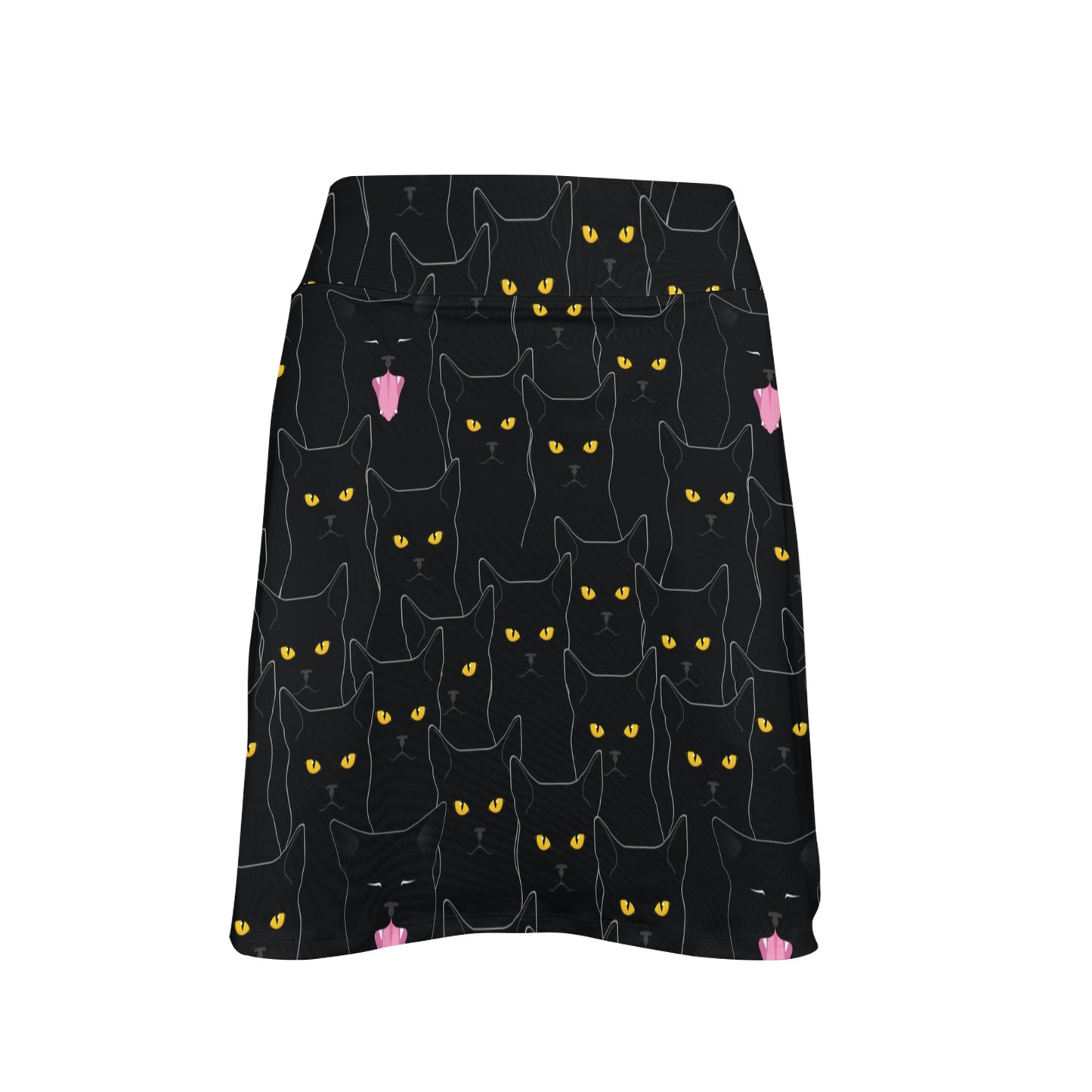 Black Cat Yellow Eyes Print Pattern 17" Golf & Pickleball Skort with Pockets