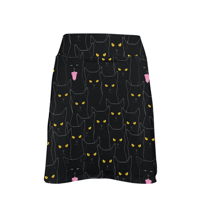 Black Cat Yellow Eyes Print Pattern 17" Golf & Pickleball Skort with Pockets