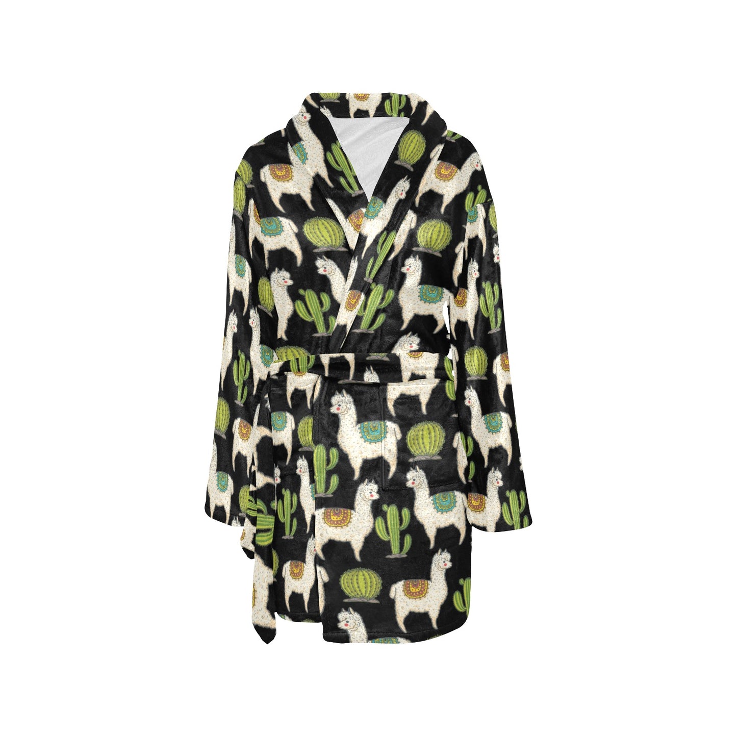 Alpaca Cactus Pattern Print Design 07 Women's Fleece Robe