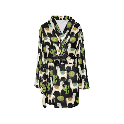 Alpaca Cactus Pattern Print Design 07 Women's Fleece Robe