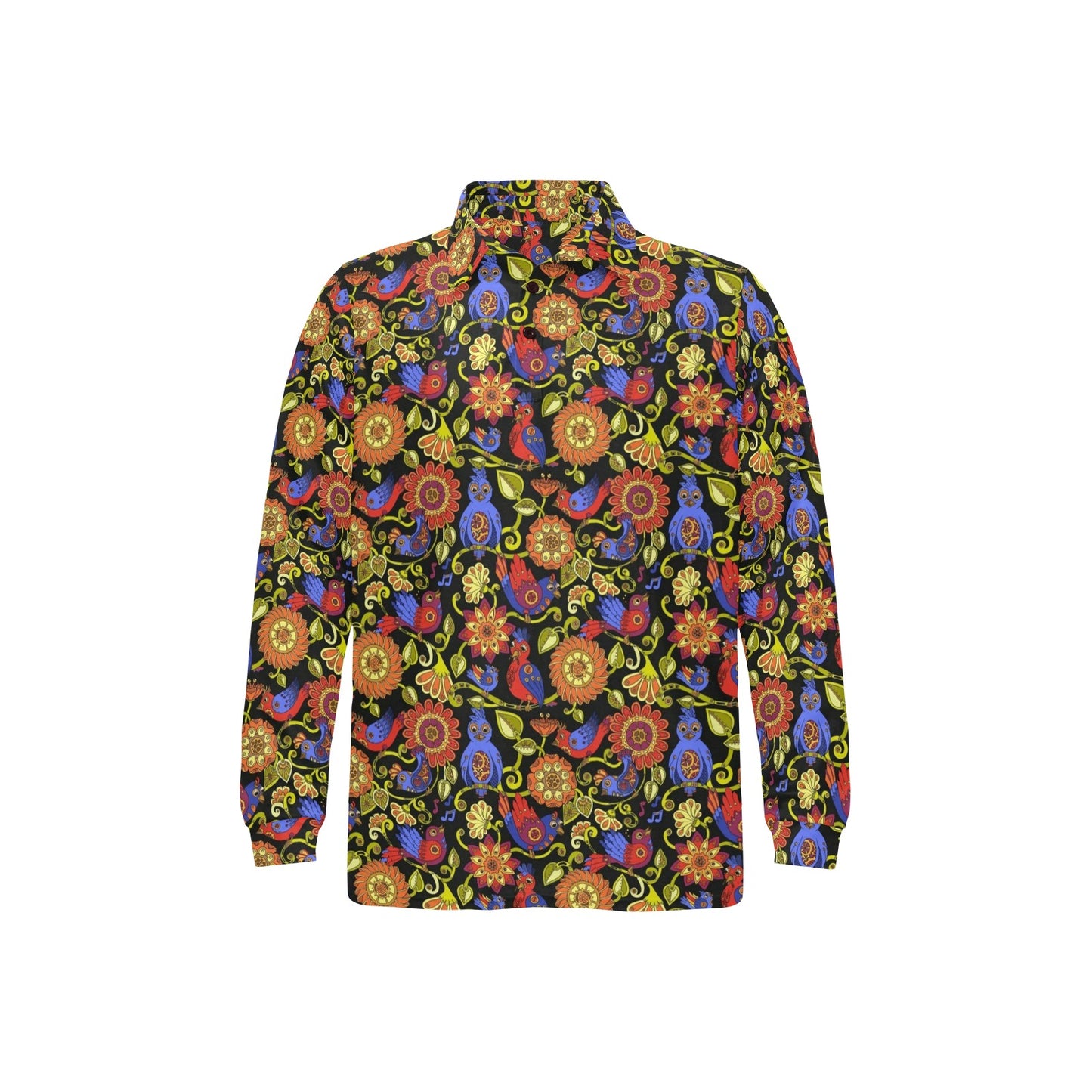 Steampunk Bird Design Themed Print Long Sleeve Polo Shirt For Men's