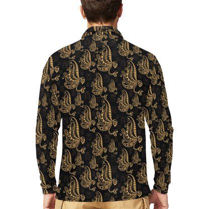 Owl Tribal Polynesian Design Print Long Sleeve Polo Shirt For Men's