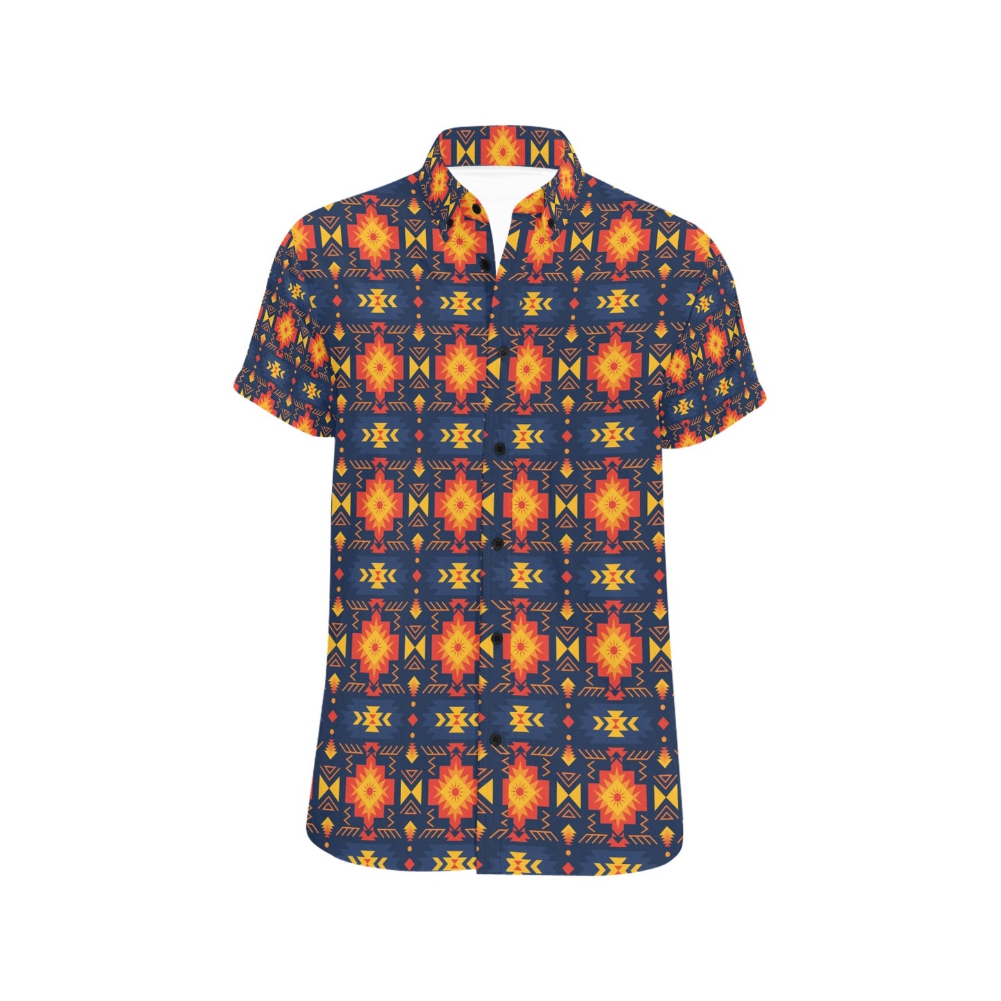 Southwest Pattern Print Design LKS307 Men Short Sleeve Button Up Shirt