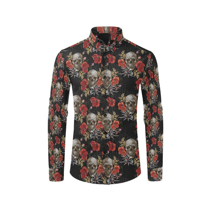 Spider Web Skull Rose Print Design LKS305 Men's Long Sleeve Dress Shirt