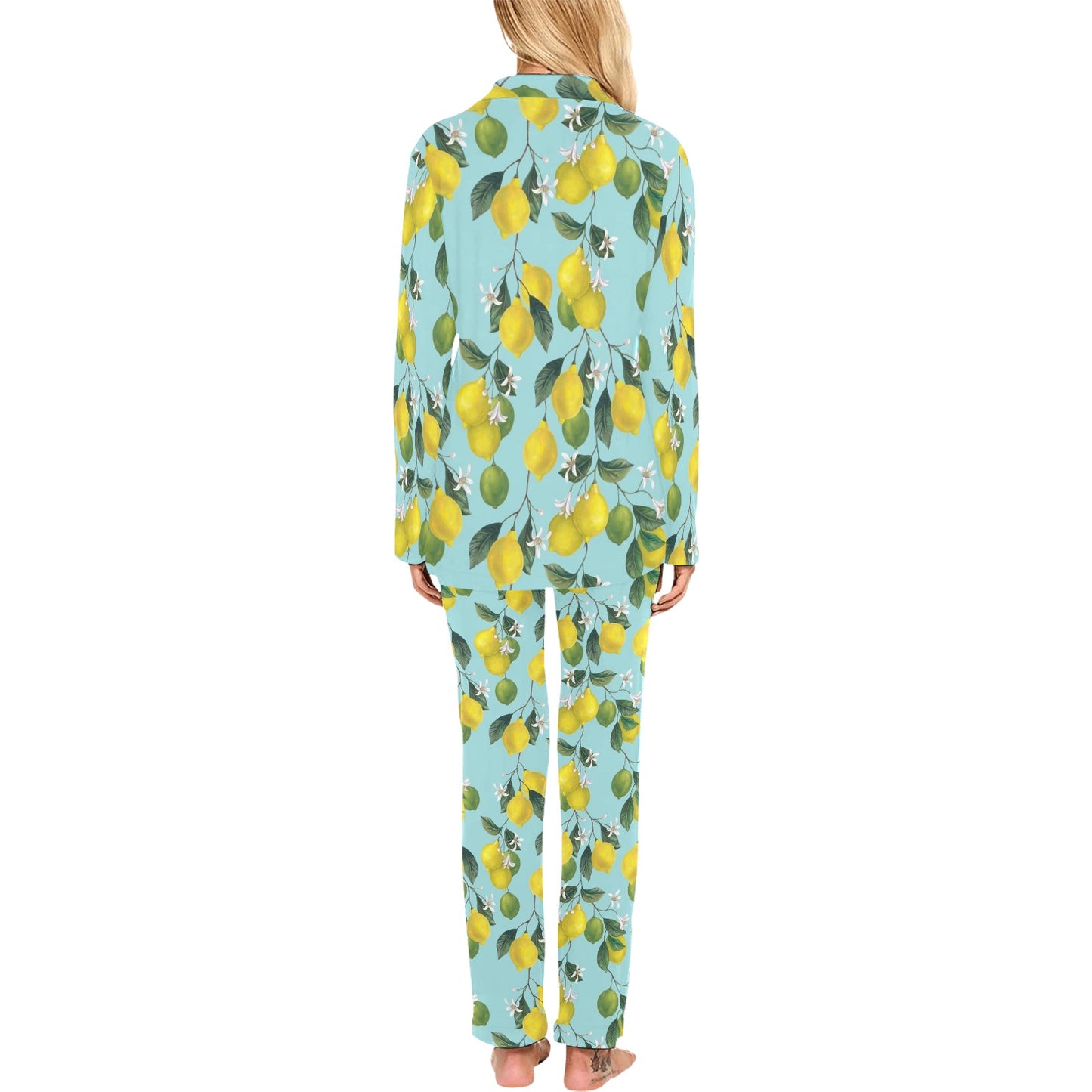 Lemon Pattern Print Design LM05 Women's Long Pajama Set