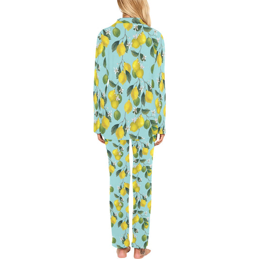 Lemon Pattern Print Design LM05 Women's Long Pajama Set