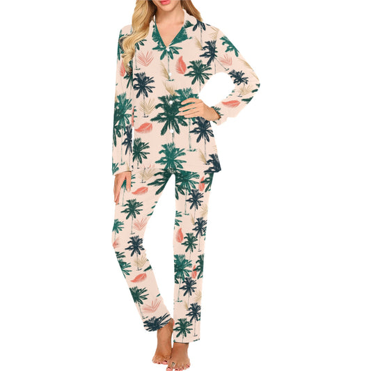Palm Tree Pattern Print Design PT014 Women's Long Pajama Set