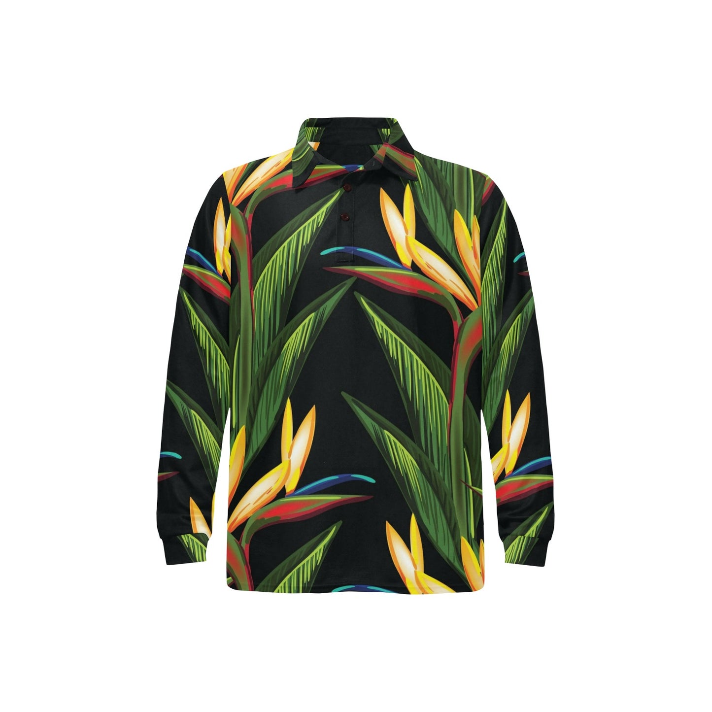 Bird Of Paradise Pattern Print Design BOP012 Long Sleeve Polo Shirt For Men's