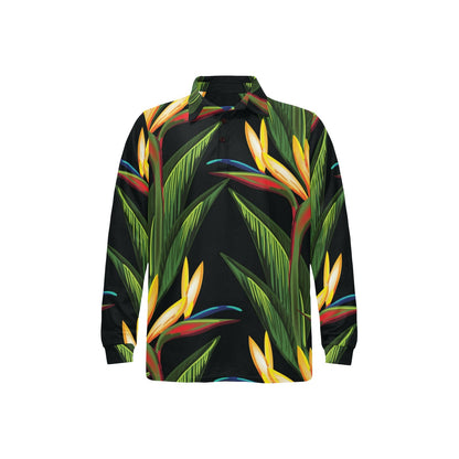 Bird Of Paradise Pattern Print Design BOP012 Long Sleeve Polo Shirt For Men's