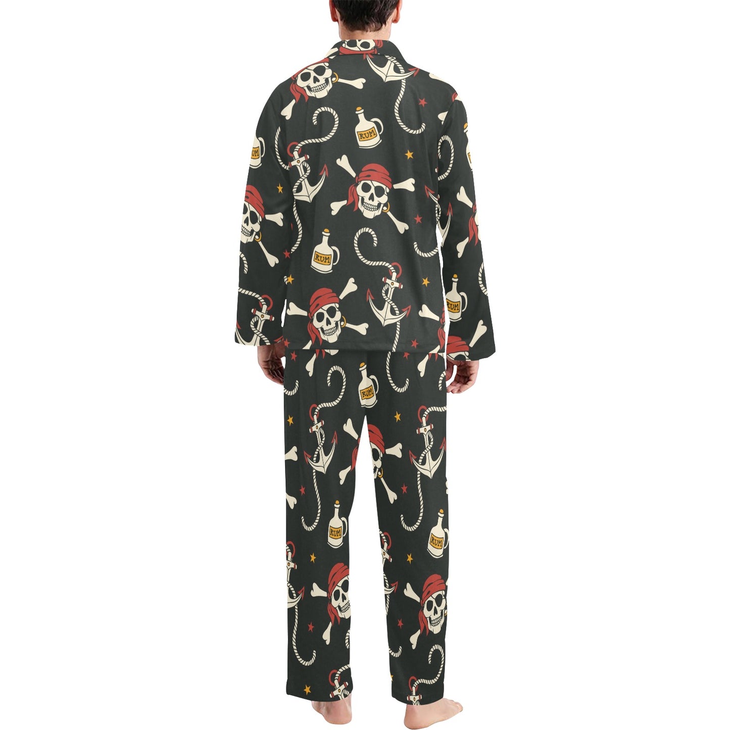 Pirate Pattern Print Design A02 Men's Long Pajama Set