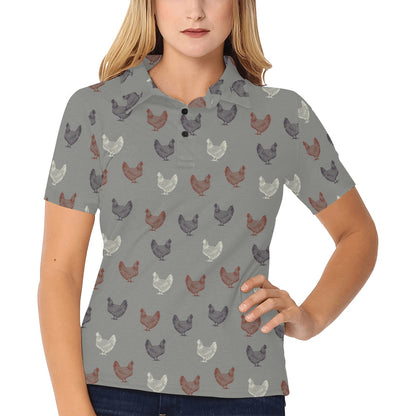 Chicken Pattern Print Design 01 Women's Polo Shirt