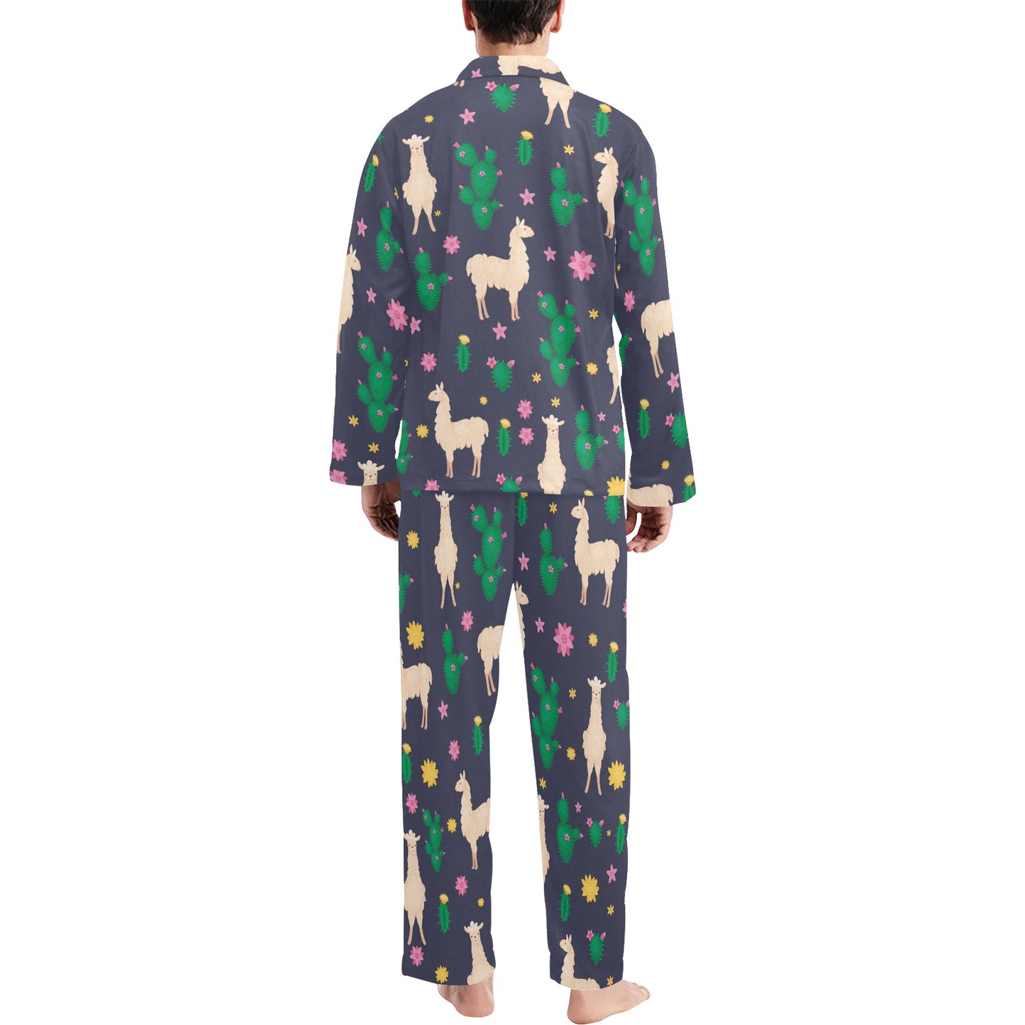 Llama Cactus Pattern Print Design 012 Men's Long Pajama Set