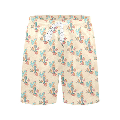 Mermaid Girl With Fish Design Print Men's Swim Trunks Beach Shorts