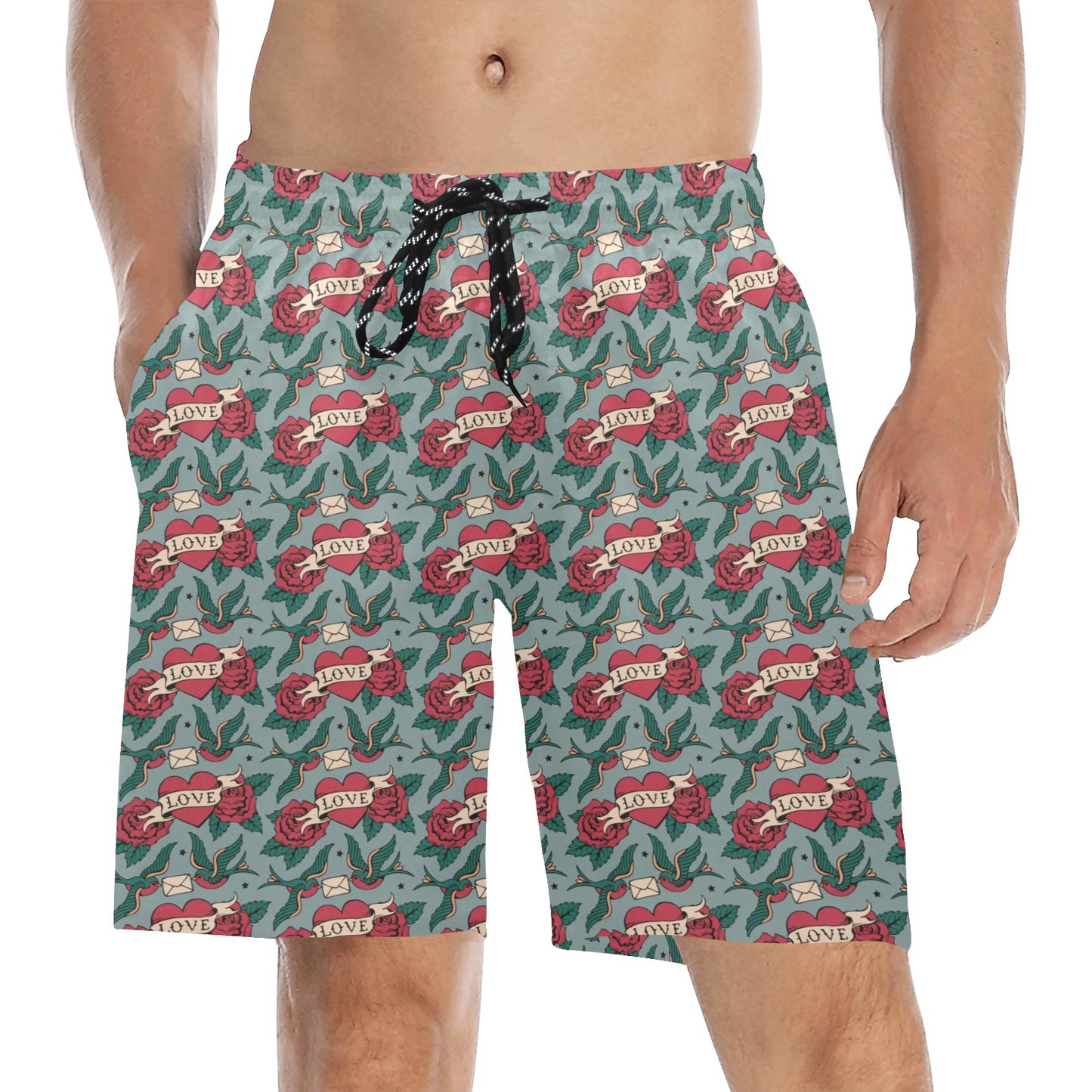 Tattoo Heart Print Design LKS301 Men's Swim Trunks Beach Shorts