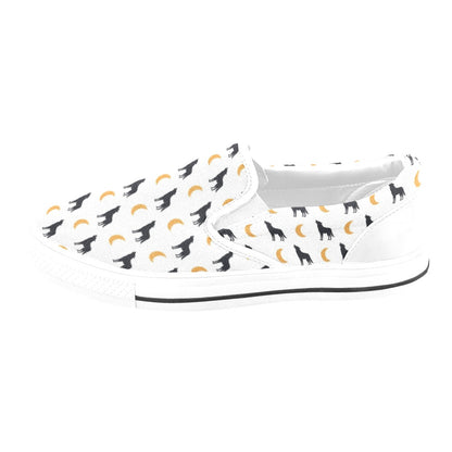 Wolf Moon Print Design LKS302 White Slip Ons Canvas Women's Shoes