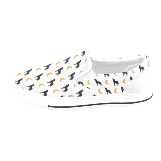 Wolf Moon Print Design LKS302 White Slip Ons Canvas Women's Shoes