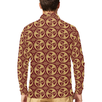 Yin Yang Style Pattern Design Print Long Sleeve Polo Shirt For Men's