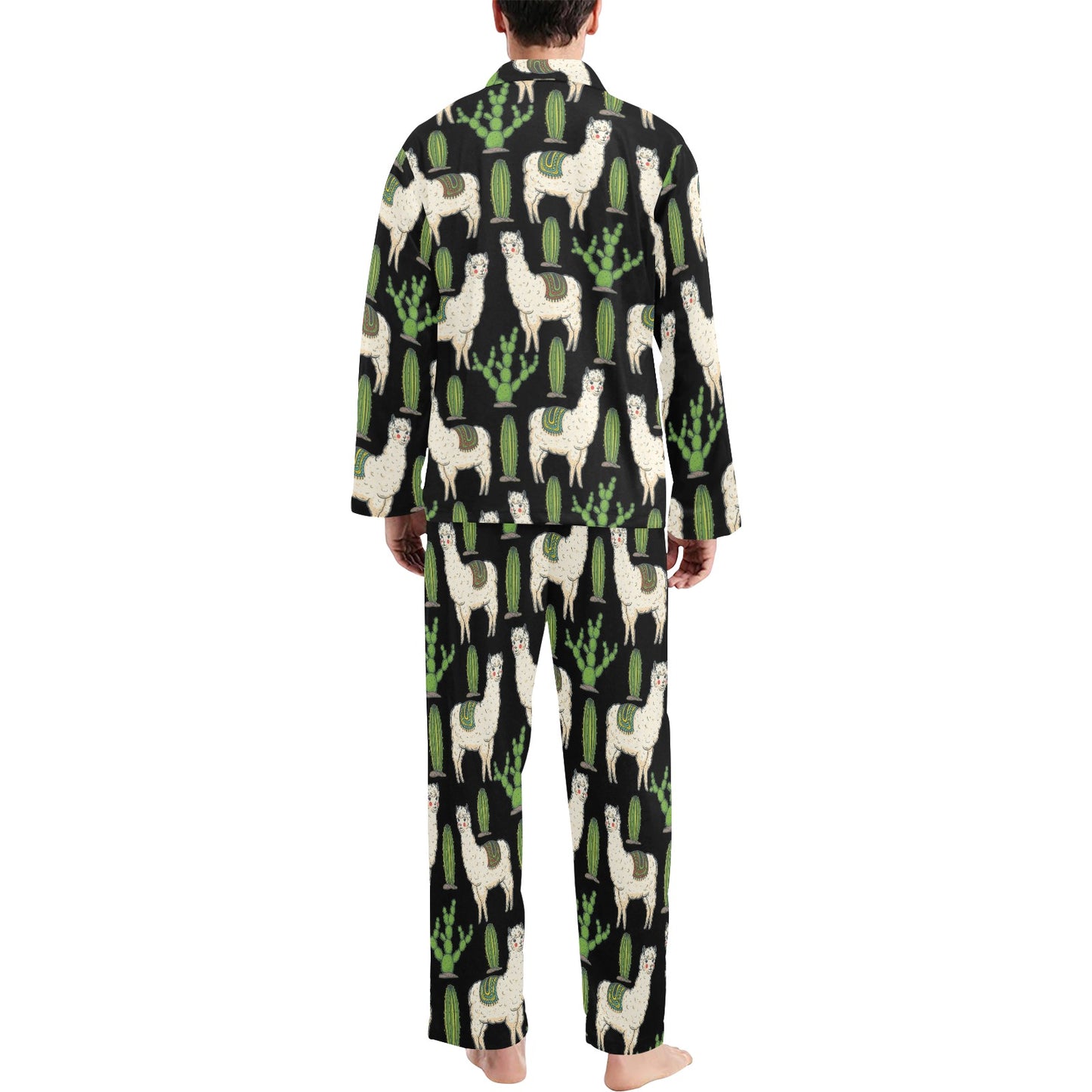 Llama Cactus Pattern Print Design 011 Men's Long Pajama Set