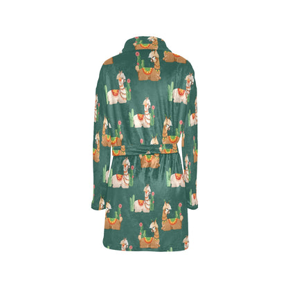 Llama Cactus Pattern Print Design 07 Women's Fleece Robe