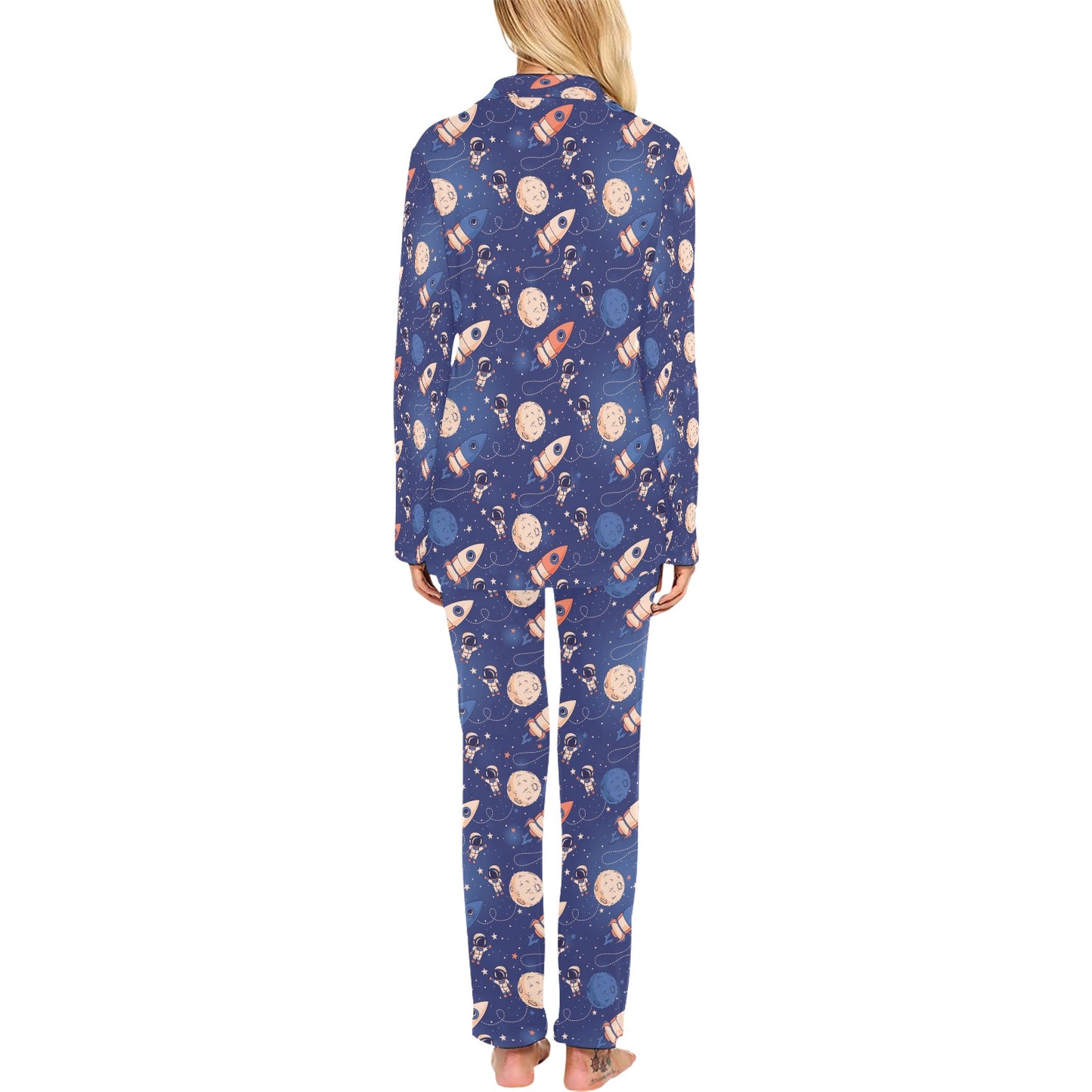 Space Astronaut Rocket Print Design LKS304 Women's Long Pajama Set