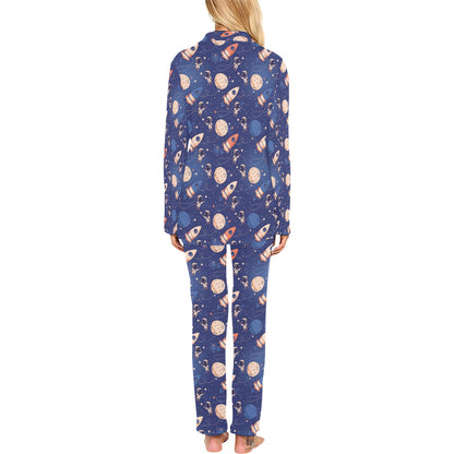 Space Astronaut Rocket Print Design LKS304 Women's Long Pajama Set
