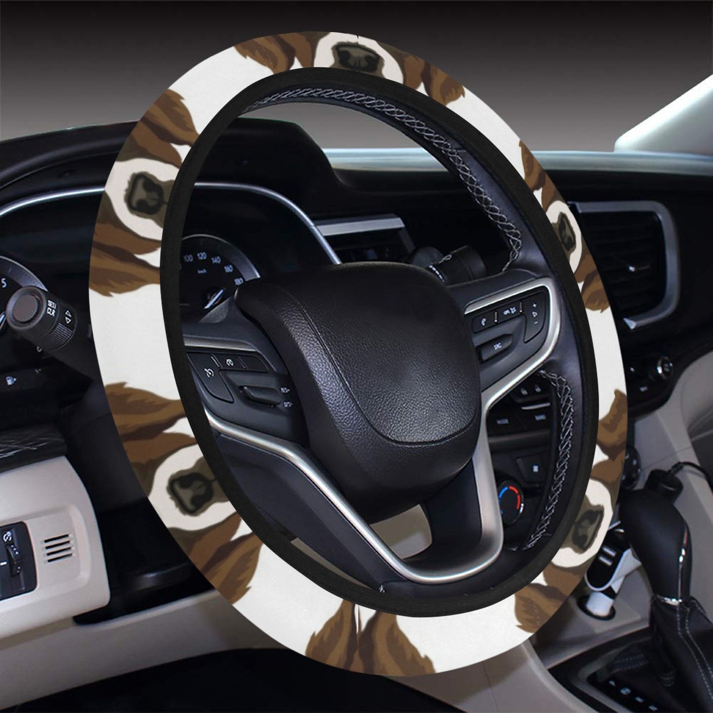 St Bernards Print Design LKS301 Steering Wheel Cover with Elastic Edge