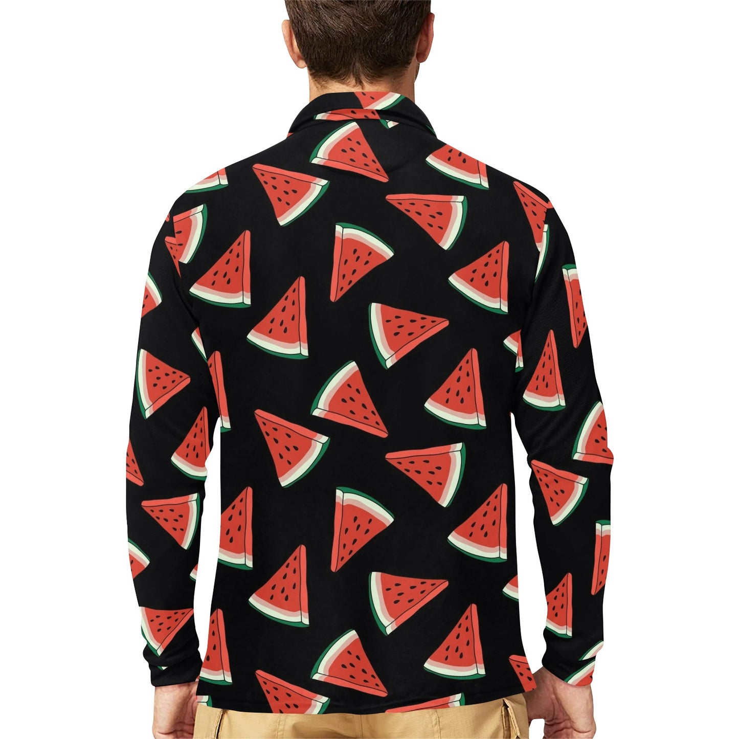 Watermelon Pattern Print Design WM01 Long Sleeve Polo Shirt For Men's