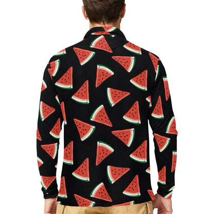 Watermelon Pattern Print Design WM01 Long Sleeve Polo Shirt For Men's