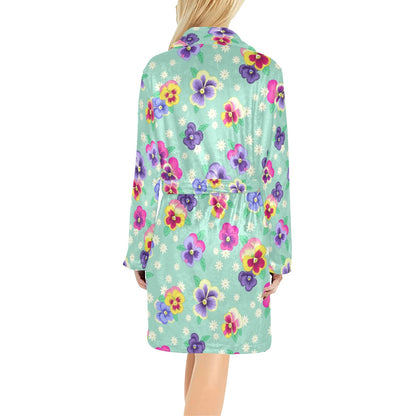 Pansy Pattern Print Design PS08 Women's Fleece Robe