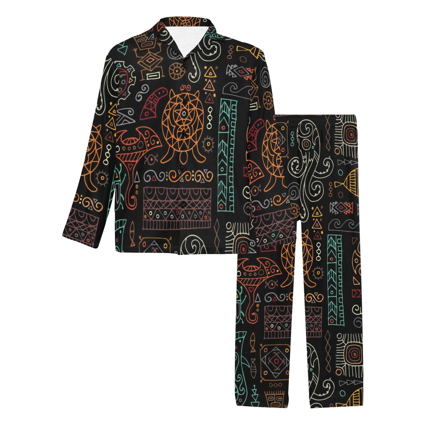 Polynesian Pattern Print Design A04 Men's Long Pajama Set