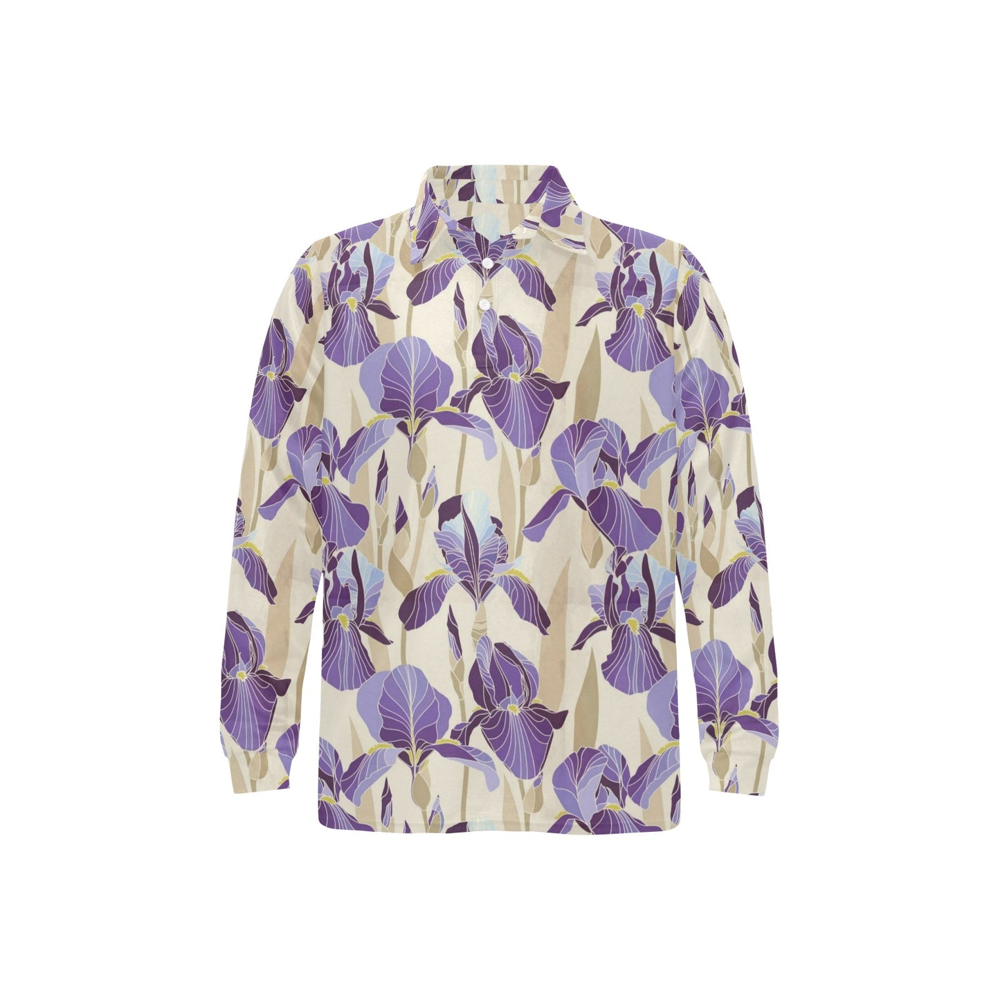 Iris Pattern Print Design IR02 Long Sleeve Polo Shirt For Men's