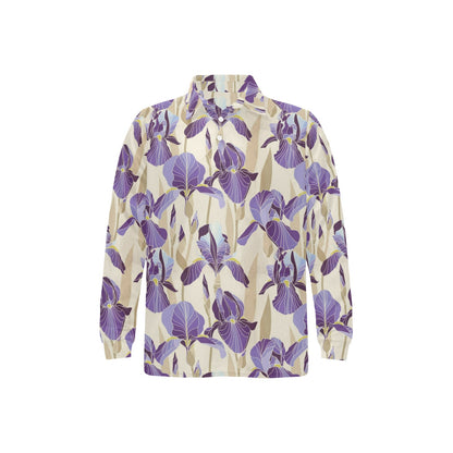 Iris Pattern Print Design IR02 Long Sleeve Polo Shirt For Men's