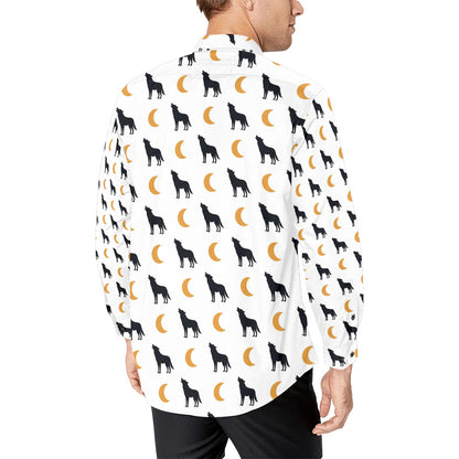 Wolf Moon Print Design LKS302 Men's Long Sleeve Dress Shirt