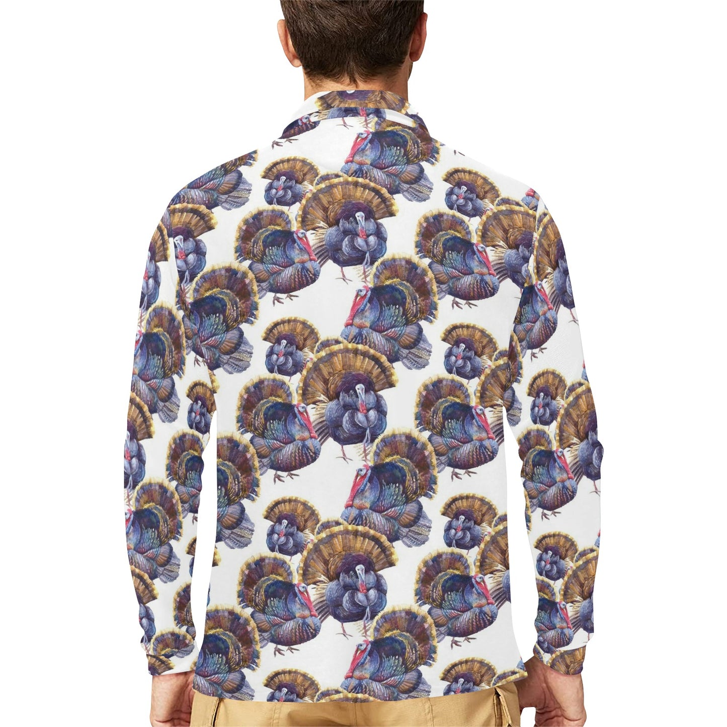 Turkey Pattern Print Design 01 Long Sleeve Polo Shirt For Men's