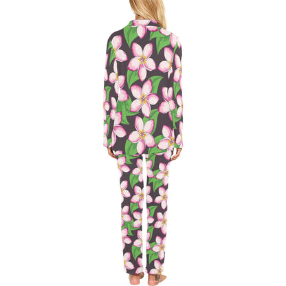 Pink Plumeria Pattern Print Design PM019 Women's Long Pajama Set